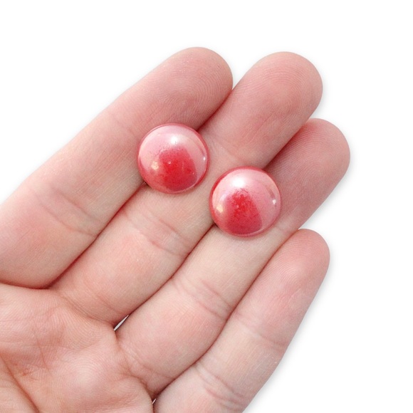 Vintage Sterling Silver Pink Plastic Button Screw Back Earrings Mid-Century - Picture 4 of 4